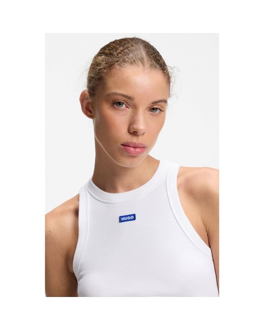 HUGO Blue Stretch-Cotton Tank Top With Logo Label