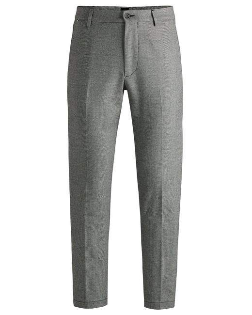 Boss Gray Regular-fit Trousers In Micro-check Material for men
