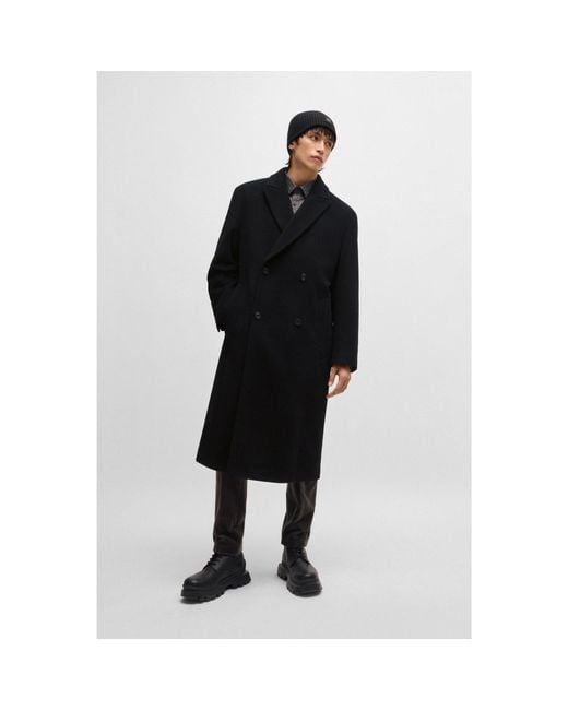 HUGO Black Double-Breasted Coat for men