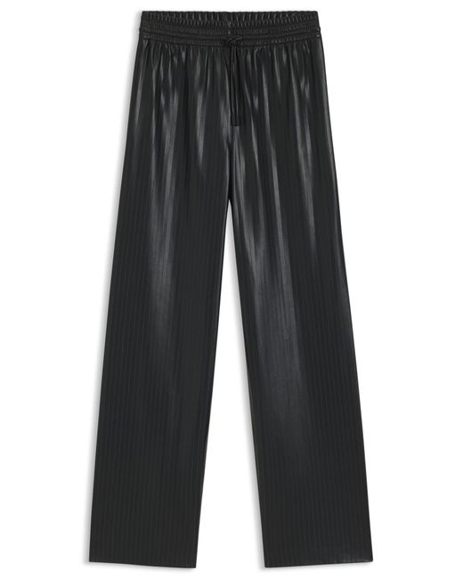 Boss Relaxed-Fit Broek Van Gestreept Imitatieleer Met Wijde Pijpen in het Gray