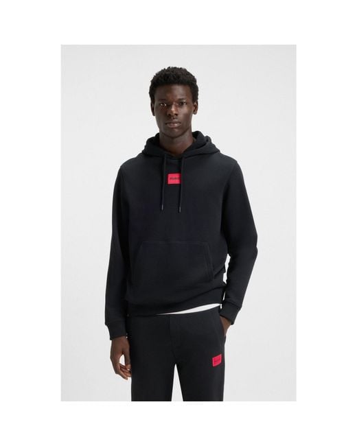HUGO Black Cotton-Terry Hoodie With Logo Label for men