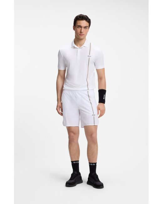 Boss Active Schnell Trocknendes Poloshirt Mit Signature-Streifen in White für Herren
