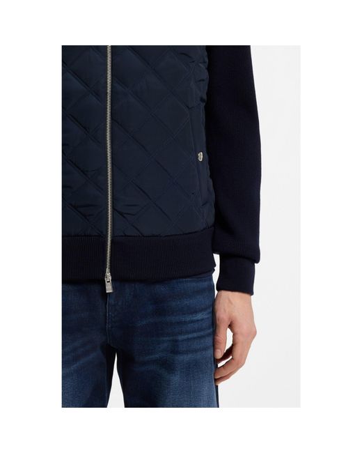 Boss Blue Knitted-Wool Jacket With Quilted Front for men