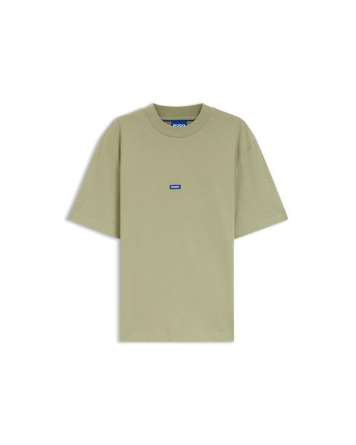 HUGO Natural Ribbed-Neck Cotton T-Shirt With Logo Badge for men