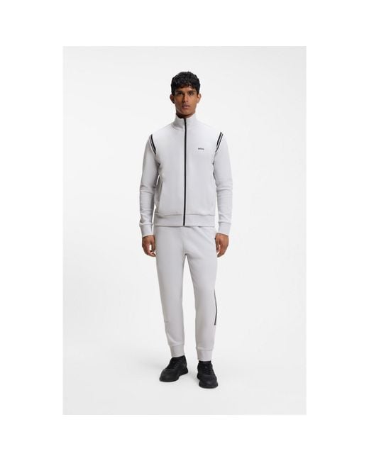 Boss White Stretch-Cotton Regular-Fit Tracksuit Set With Stripe Inserts for men