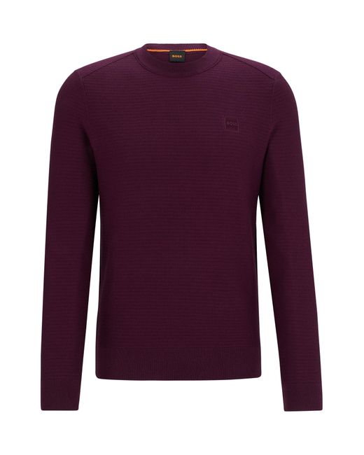 Boss Purple Cotton-cashmere Regular-fit Sweater With Logo Patch for men