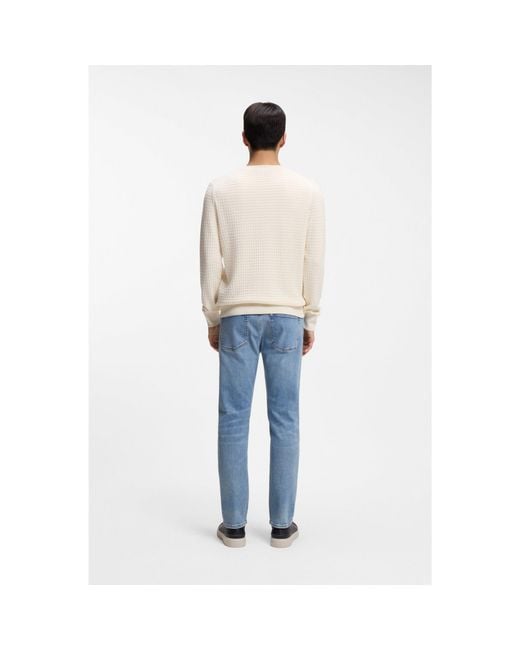 Boss White Silk-Cotton Sweater With Micro-Check Structure for men