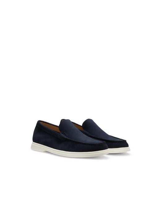 Boss Blue Suede Loafers With Contrast Outsole for men