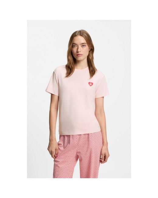 HUGO Pink Stretch-Jersey Pyjama T-Shirt With Logo Print