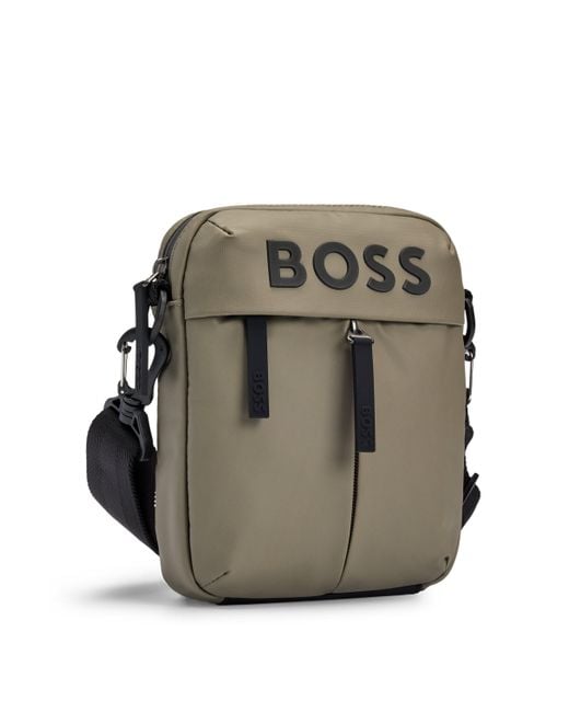 Boss Gray Faux-leather Reporter Bag With Tonal Logo for men