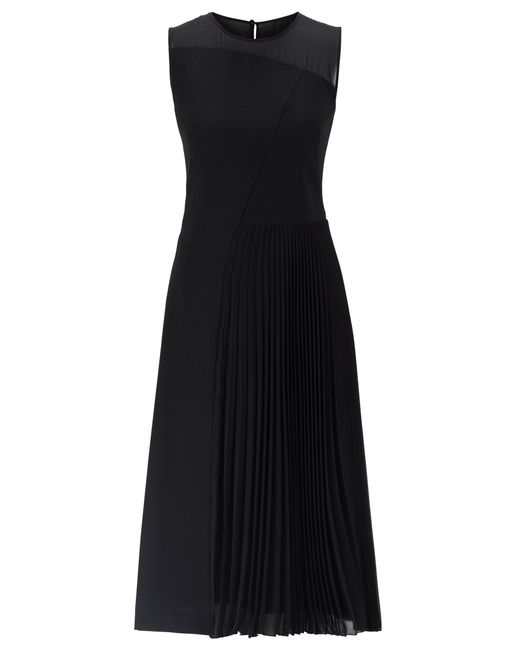 BOSS by Hugo Boss Black Sleeveless Crepe Dress With Plissé Pleats