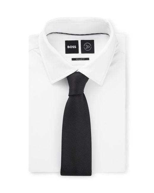 Cravate en soie mélangée à micro motif Boss pour homme en coloris White