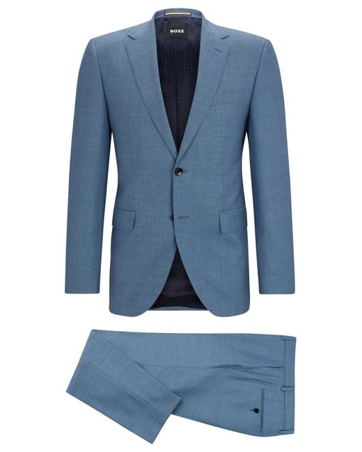 Boss Blue Regular-fit Suit In Micro-patterned Virgin Wool for men