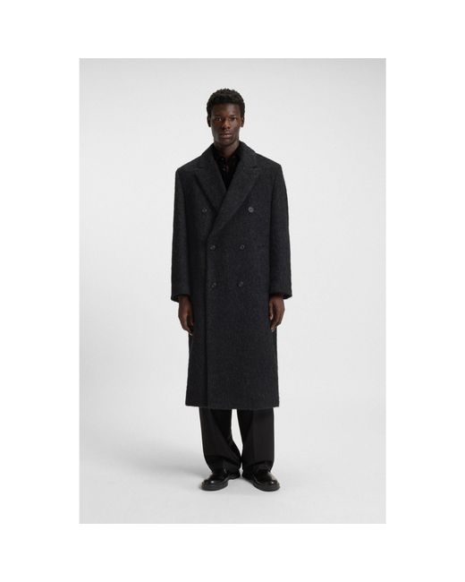 HUGO Black Double-Breasted Relaxed-Fit Coat With Wool And Alpaca for men