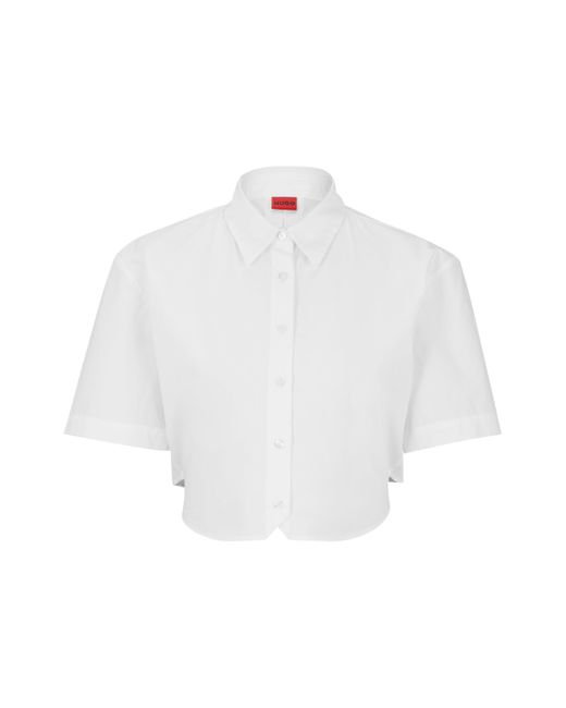 HUGO White Regular-Fit Bluse in Cropped-Länge mit elastischem Logo-Band hinten