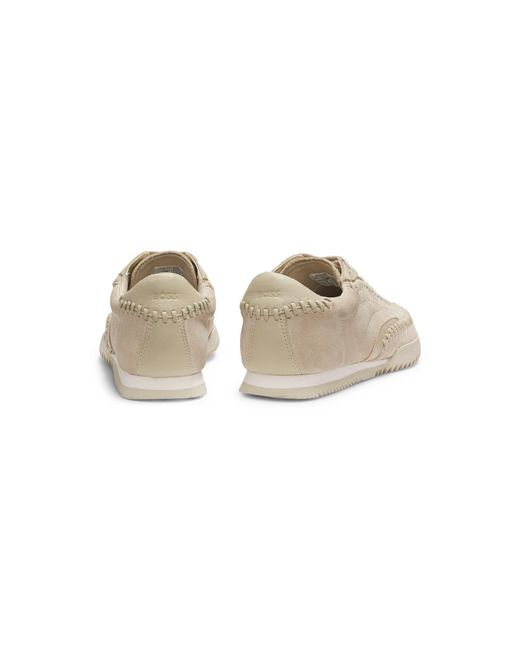 Boss White Suede-Leather Trainers With Whipstitching
