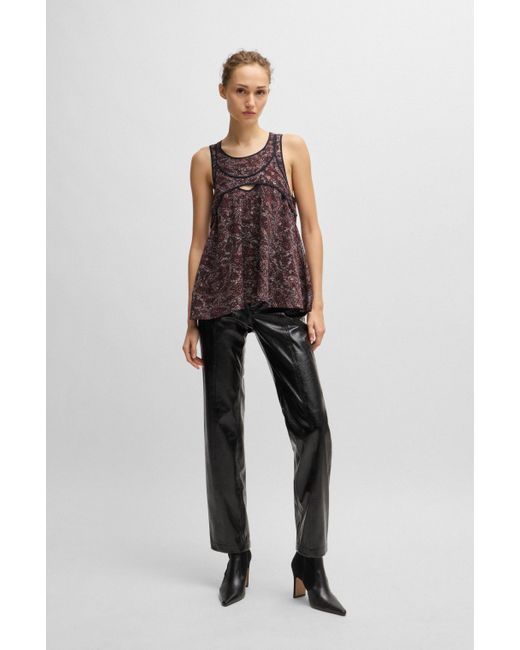 Boss Brown Regular-fit Sleeveless Blouse With Overlapping Detail