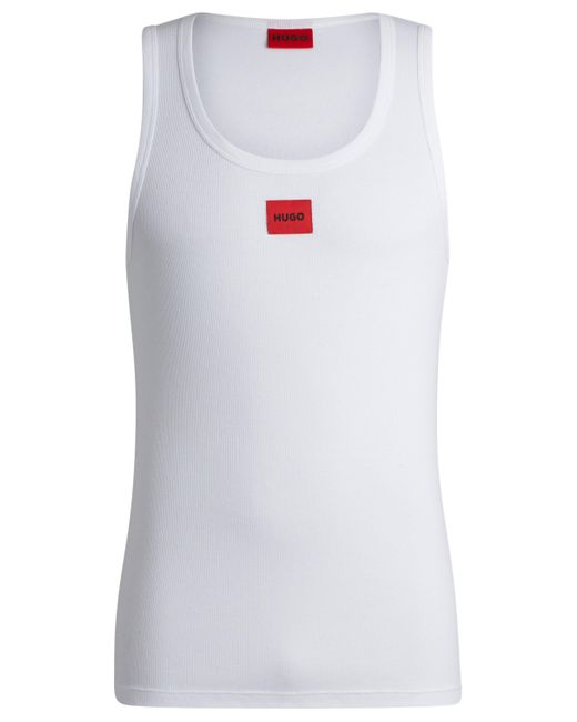 HUGO Regular-Fit Unterhemd aus Stretch-Gewebe mit rotem Logo in White für Herren
