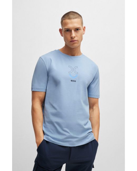 Boss Zweier-Pack T-Shirts aus Stretch-Baumwolle mit Logo-Artwork in Blue für Herren