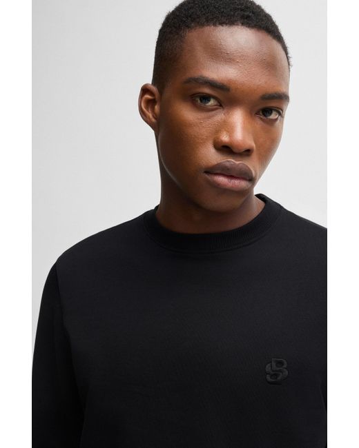Boss Regular-fit Sweatshirt Van Katoenen Badstof Met Dubbel Monogram in het Black voor heren