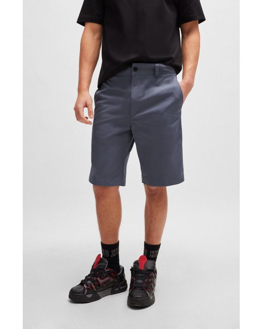 HUGO Blue Regular-fit Shorts With Slim Leg And Buttoned Pockets for men