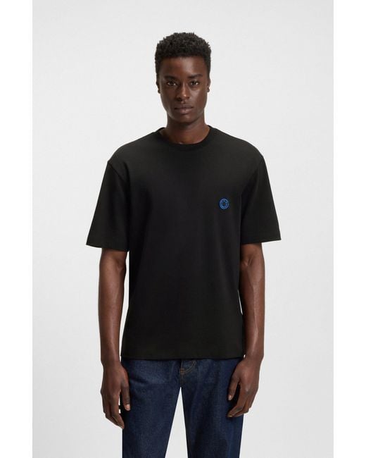 HUGO Black Cotton-Jersey T-Shirt With Happy Logo for men