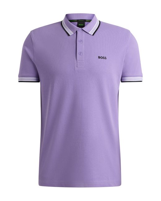 Boss Polo Van Katoenpiqué Met Een Contrastlogo in het Purple voor heren