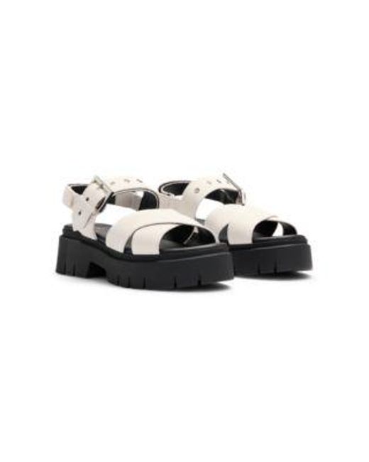 Sandales En Cuir Suédé Avec Bride À Boucle Et Semelle Épaisse HUGO en coloris White