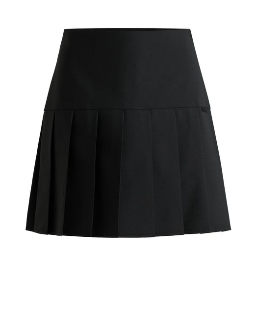 HUGO Black Pleated Mini Skirt In Stretch Fabric