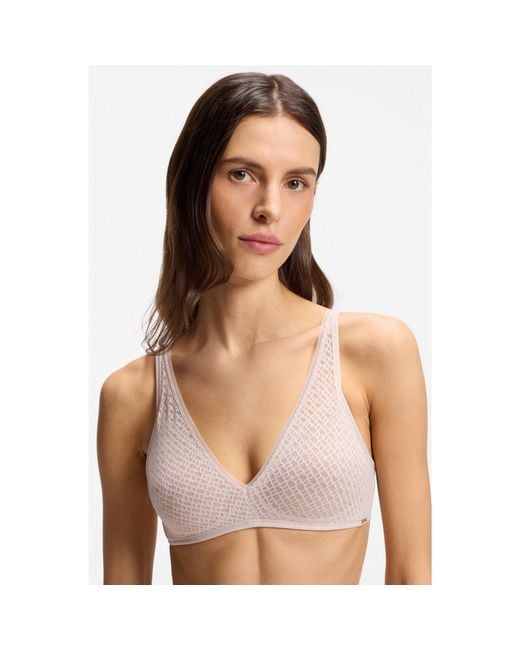 Boss Pink Super-Soft Lace Bralette With Plaque