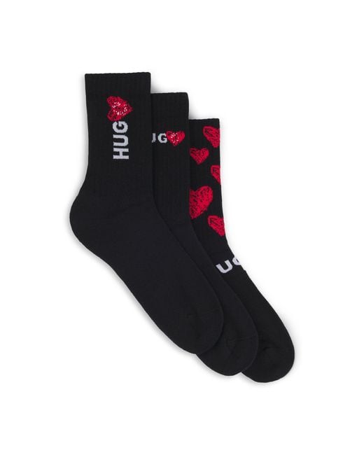 HUGO Black Three-Pack Of Quarter-Length Socks With Heart Motifs for men