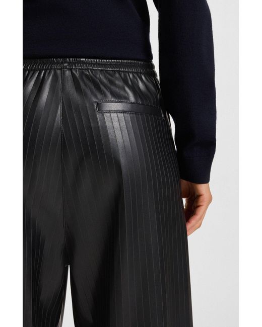 Boss Relaxed-Fit Broek Van Gestreept Imitatieleer Met Wijde Pijpen in het Gray