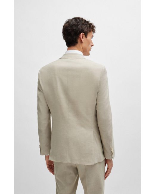 Boss Natural Slim-fit Suit In A Hopsack-weave Wool Blend for men