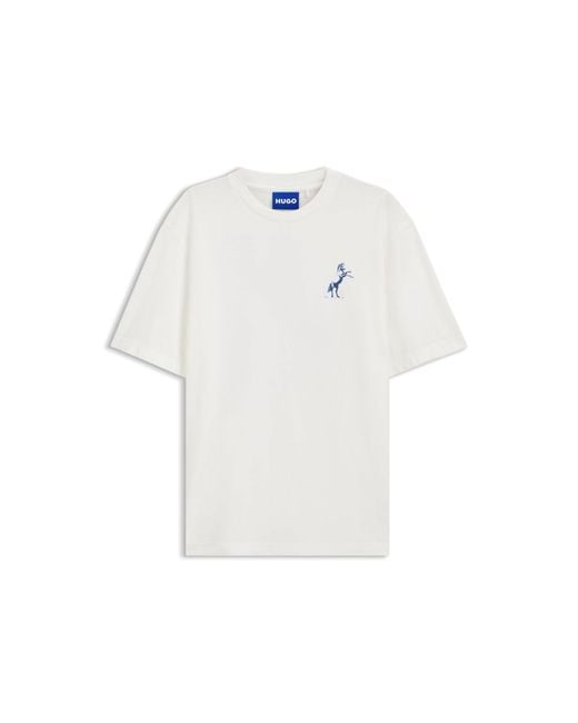HUGO White Crew-Neck Cotton T-Shirt With Desert Print for men
