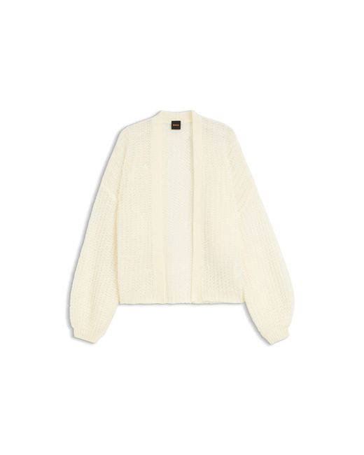 Boss White Relaxed-Fit Cardigan With Open-Knit Structure
