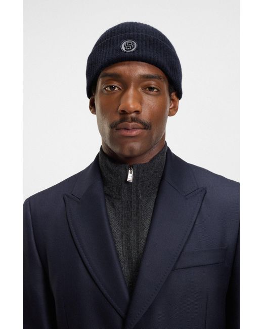 Boss Mütze Aus Woll-Mix Mit Kaschmir Und Double-B-Monogramm in Blue für Herren
