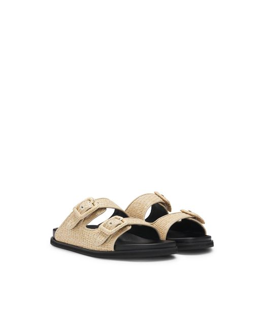 Boss Natural Raffia Slides With Buckled Straps