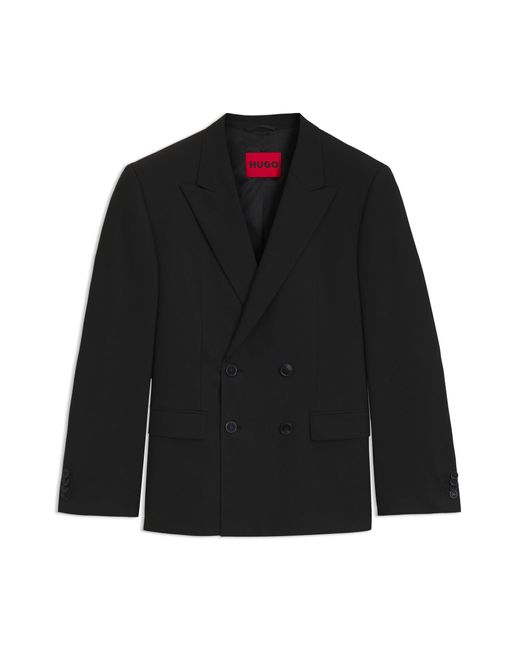 HUGO Slim-Fit Colbert Van Stretchpopeline Van Een Wolmix in het Black voor heren