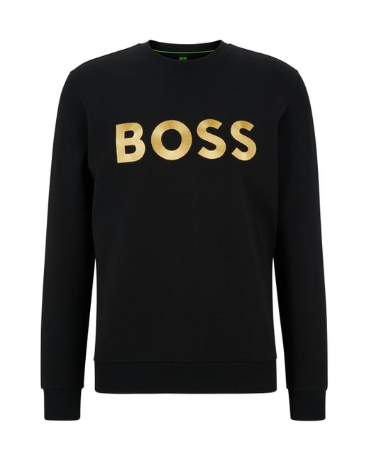 BOSS by Hugo Boss Relaxed-fit Sweater Van Een Katoenmix Met Contrastlogo in het Black voor heren