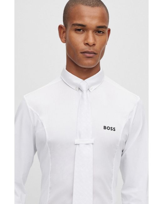 Boss Slim-Fit Reitsport-Turnierhemd aus Material-Mix in White für Herren