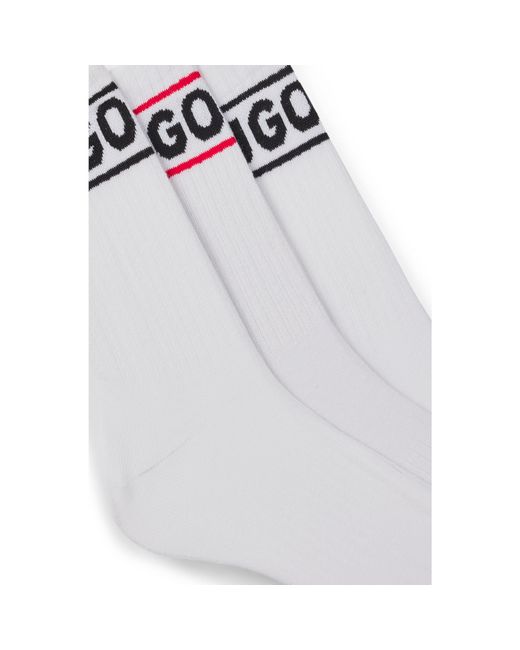 HUGO White 3 Pack Ribbed Sporty Socks