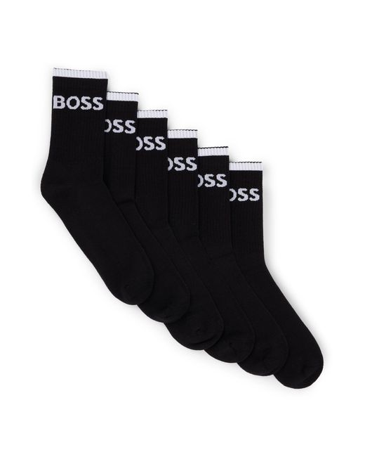 Boss Black Six-pack Of Ribbed Short Socks In A Cotton Blend for men