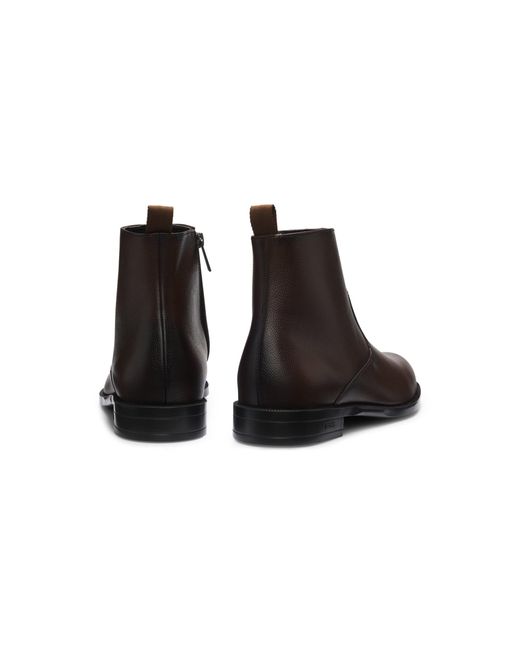Boss Brown Grained-Leather Boots With Side Zip for men
