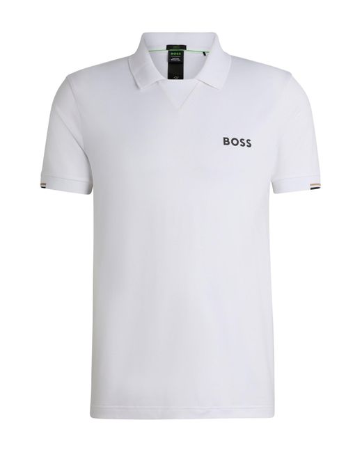 Boss White X Matteo Berrettini V-insert Slim-fit Polo Shirt for men