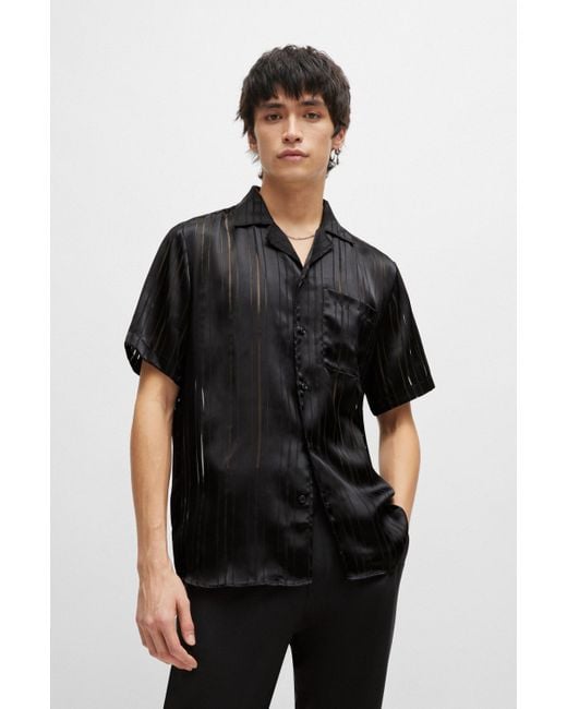 HUGO Black Relaxed-fit Shirt With Burnout-print Stripes for men