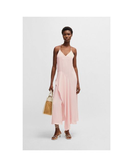 Boss Pink Sateen Dress With Waterfall Detail