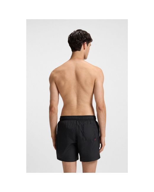 HUGO Black Swim Shorts With Contrast Logo Print for men