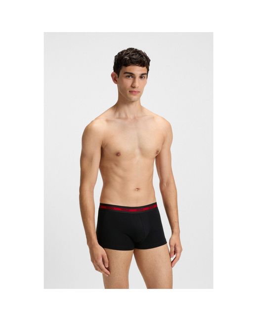 HUGO Black Three-Pack Of Stretch-Cotton Trunks With Logo Waistbands for men
