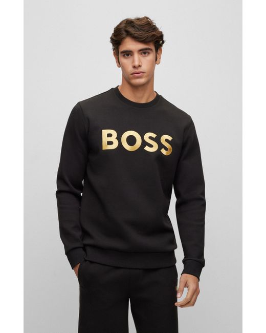 BOSS by Hugo Boss Black Cotton-blend Relaxed-fit Sweatshirt With Contrast Logo for men