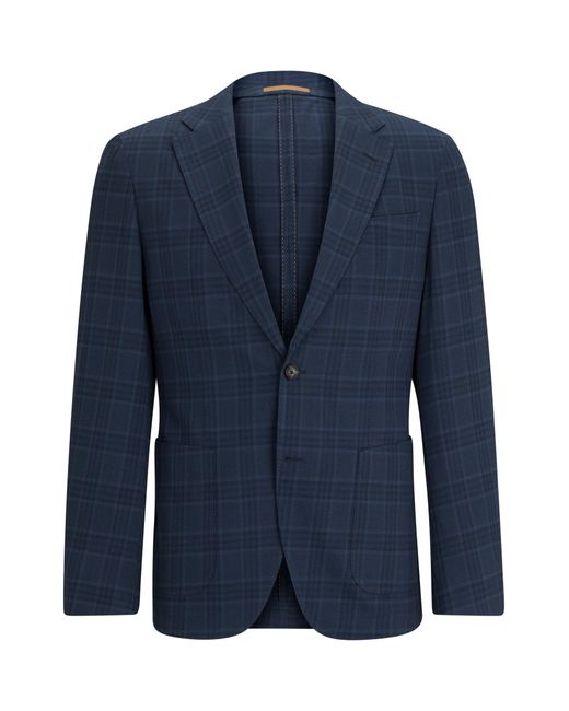 Boss Blue Slim-fit Jacket In A Checked Wool Blend for men